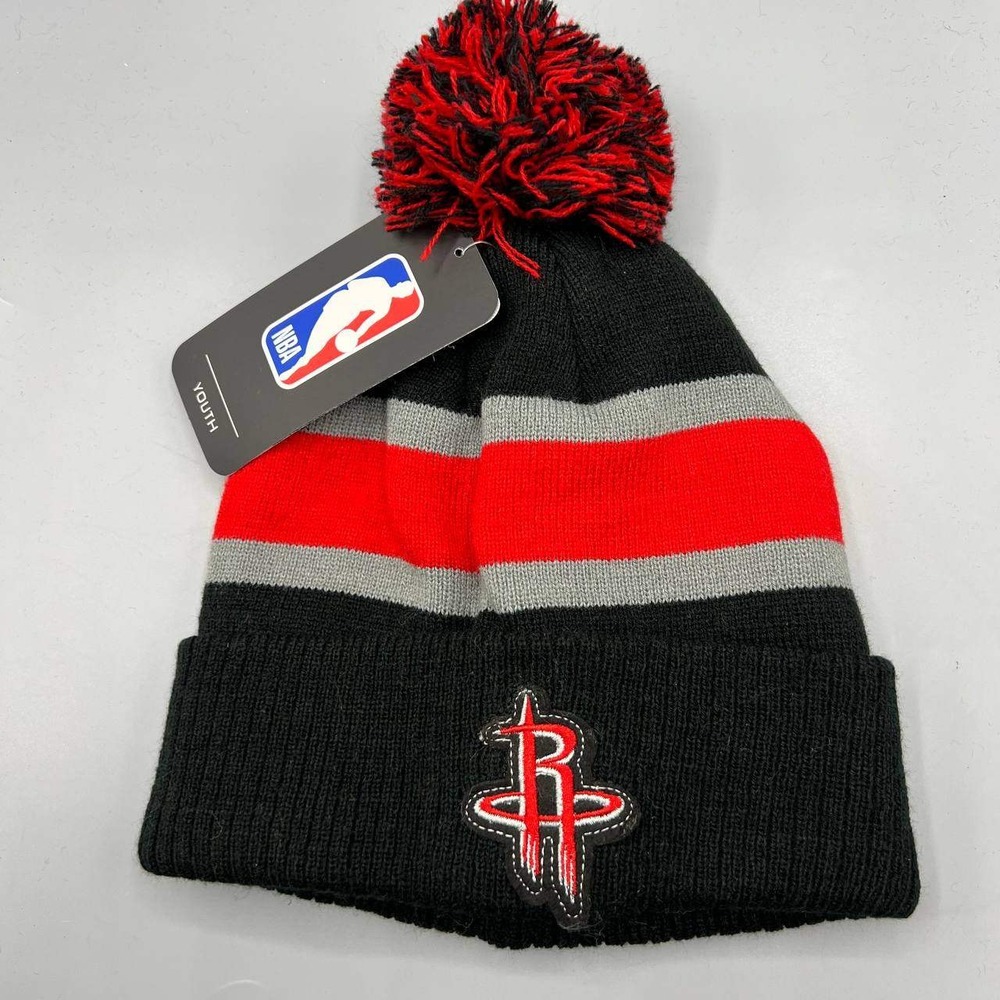 Houston Rockets Hat Youth Black Red NBA Cuffed Beanie Pom‎ Pom Cap New